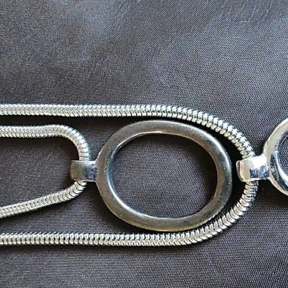 CHICO'S 3 strands layered oval charm necklace silver gold & brass tones       T1 - Picture 7 of 8